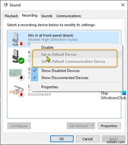 Windows 11/10で既定のサウンド入力デバイスを変更する方法