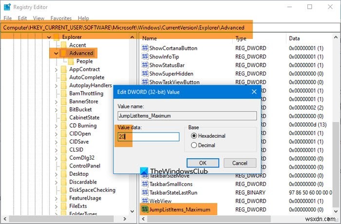 Windows 11/10でジャンプリストの表示項目数を増やす方法