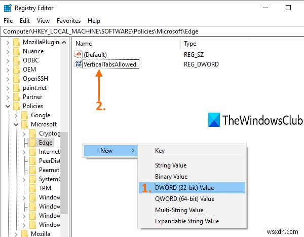 Windows 10のレジストリを使ってMicrosoft Edgeの垂直タブを無効にする方法