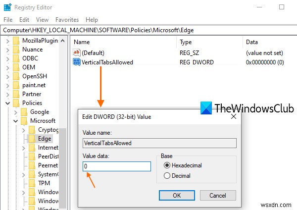 Windows 10のレジストリを使ってMicrosoft Edgeの垂直タブを無効にする方法