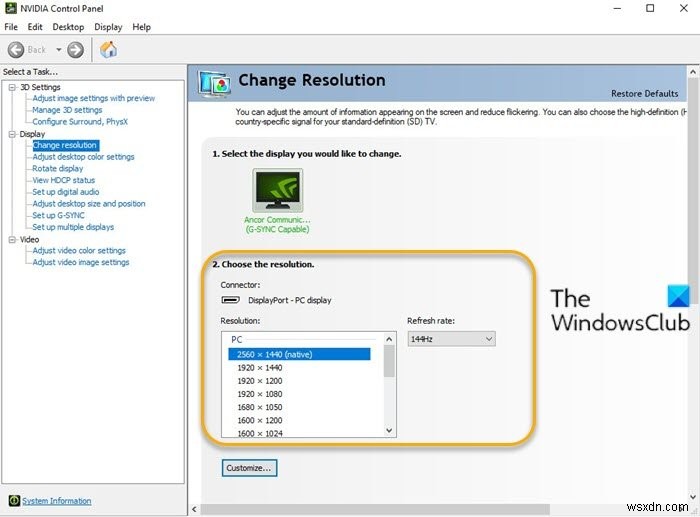 Windows 11/10で144Hzリフレッシュレートが表示されないときの対処法