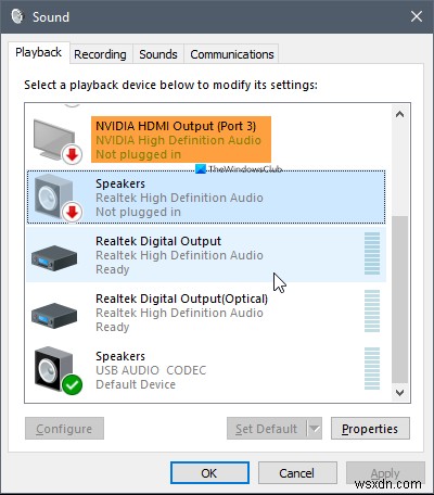 Windows 11/10でNVIDIA HDオーディオが「接続されていません」と表示される問題の解決策