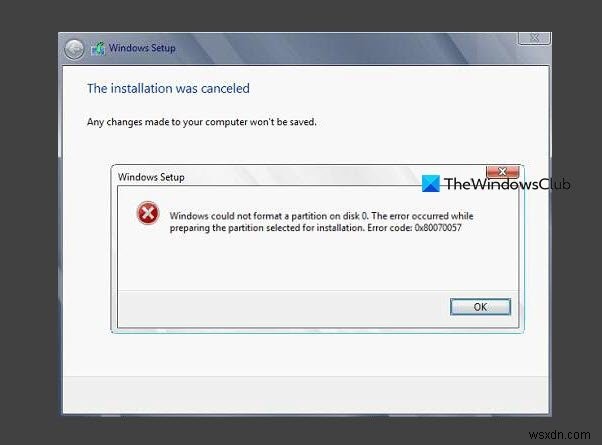 エラーコード0x80070057「Windowsはディスク上のパーティションをフォーマットできませんでした」の解決方法