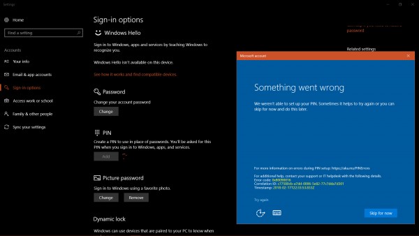 PINとMicrosoft Storeのエラーコード0x80090016を解決する方法