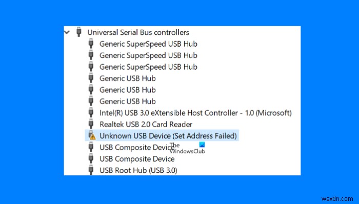 Windows 11/10で「不明なUSBデバイス、アドレスの設定に失敗しました」エラーを修正する方法