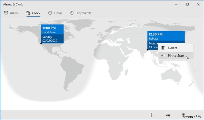 Windows 11/10の「アラーム & クロック」アプリを使ってスタートメニューに時計を追加する方法