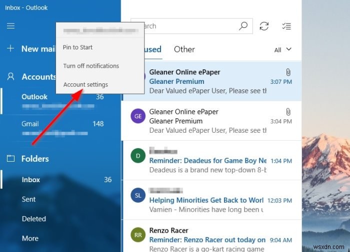 Windows 10メールアプリでメールアカウントの表示順序を変更する方法