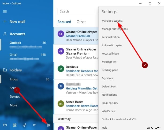 Windows 10メールアプリでメールアカウントの表示順序を変更する方法