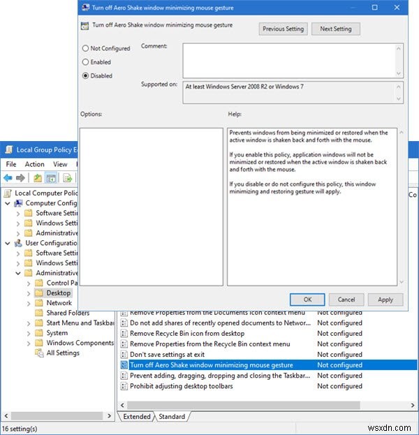 Windows 10でAero Shake(振って最小化)を有効・無効にする4つの方法