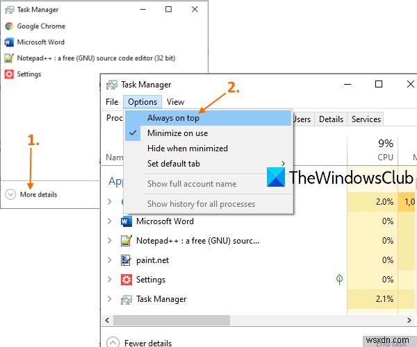 Windows 11/10でタスクマネージャーを常に最前面に表示する4つの方法