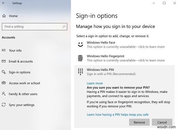 Windows 11/10でPINログインを削除する方法|Windows Hello PINの解除手順を解説