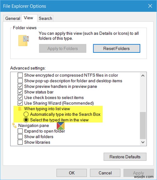 Windows 11/10のエクスプローラーで「検索ボックスに自動的に入力」と「入力した項目を選択」を切り替える方法
