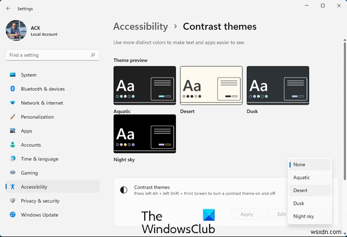 Windows 11/10でハイコントラストモードを有効・無効にする方法