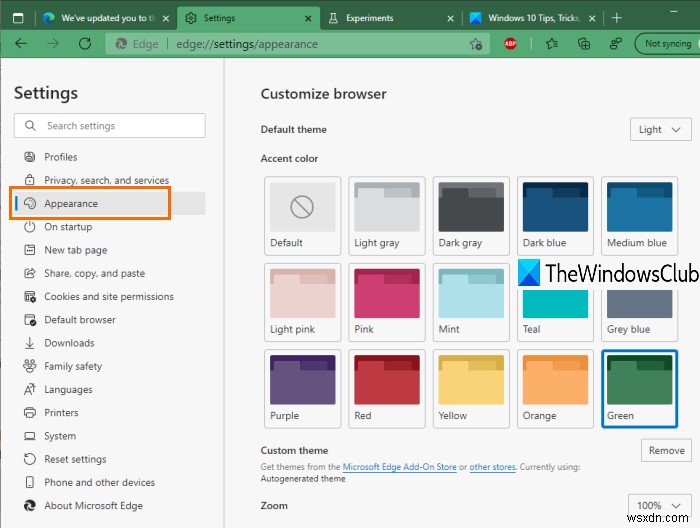 Microsoft Edgeでアクセントカラーを有効にして使う方法|タブやツールバーの色を変更する手順
