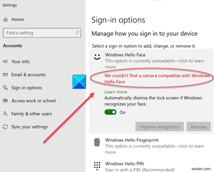 「Windows Hello Faceと互換性のあるカメラが見つかりませんでした」エラーの解決方法