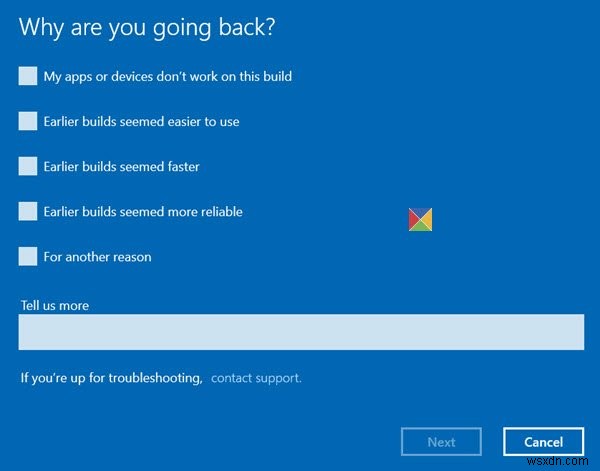 Windows 10を以前のビルドまたは旧バージョンに戻す方法