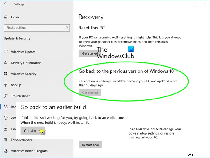 Windows 10を以前のビルドまたは旧バージョンに戻す方法