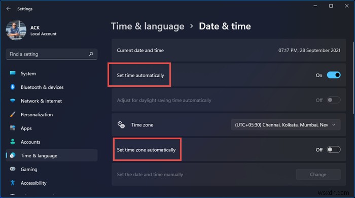 Windows 11/10でタイムゾーンを自動的に設定する方法