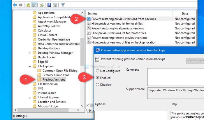 Windows 10でバックアップから以前のバージョンのファイルを復元できないようにする方法