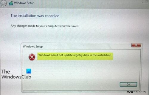 Windows 10インストール時の「レジストリデータを更新できませんでした」エラーの解決方法