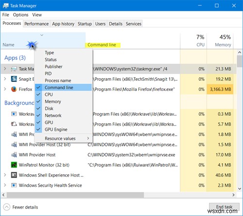 Windows 11/10のタスクマネージャーでコマンドラインを表示する方法