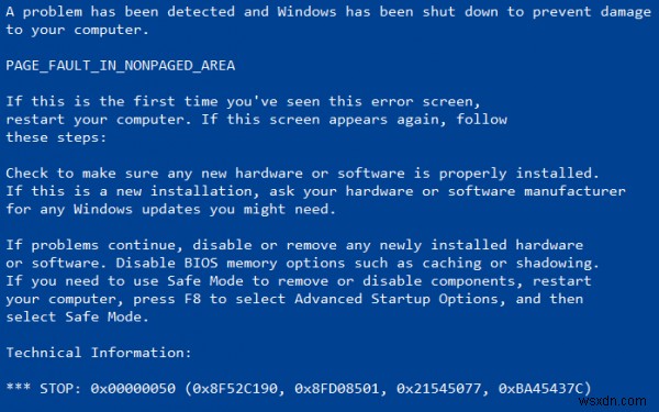 PAGE_FAULT_IN_NONPAGED_AREA(0x00000050)ブルースクリーンエラーの原因と解決方法