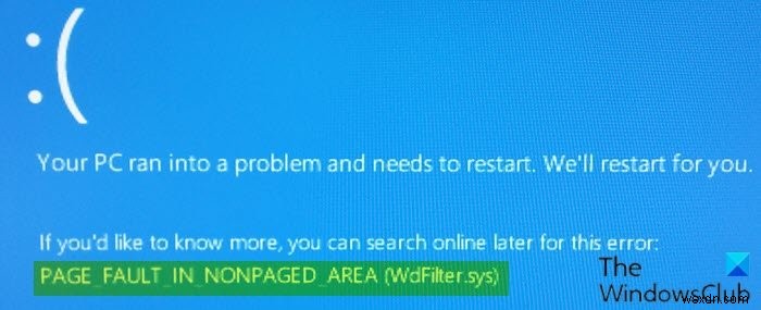【Windows 10】WdFilter.sysによるPAGE_FAULT_IN_NONPAGED_AREA(非ページ領域でのページフォールト)ブルースクリーンエラーの対処法