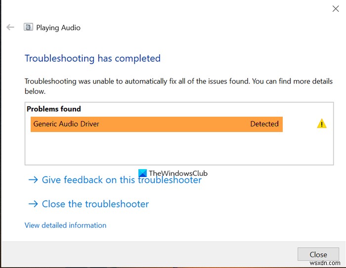 Windows 11/10で「汎用オーディオドライバーが検出されました」と表示される原因と対処法
