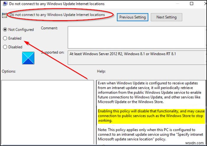 Windows 10がWindows Updateのインターネット上の場所へ接続しないようにする方法