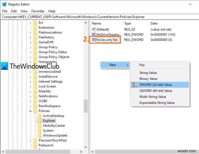 Windows 10のエクスプローラーで「セキュリティ」タブを追加・削除する2つの方法