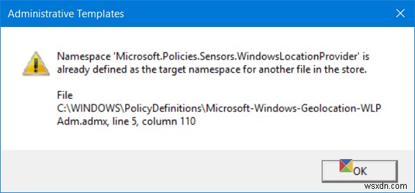 Windows 11/10でグループポリシーエディターを開くと「名前空間は既に定義されています」というエラーが表示される原因と対処法