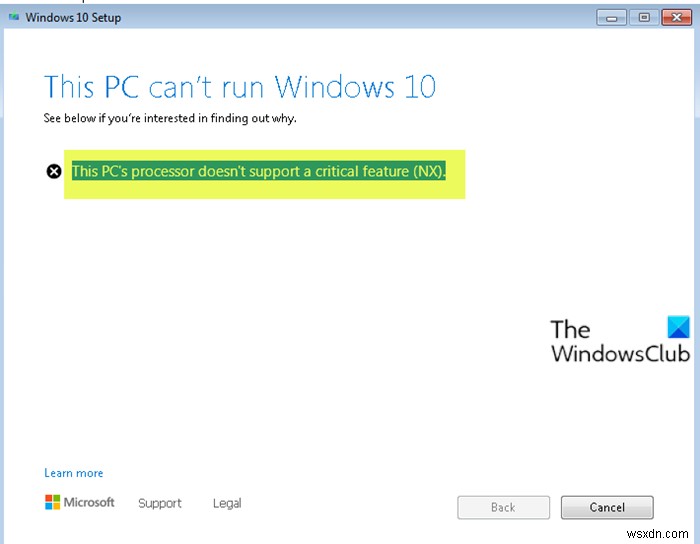 Windows 10アップグレード時の「このPCのプロセッサは重要な機能をサポートしていません」エラーの解決方法