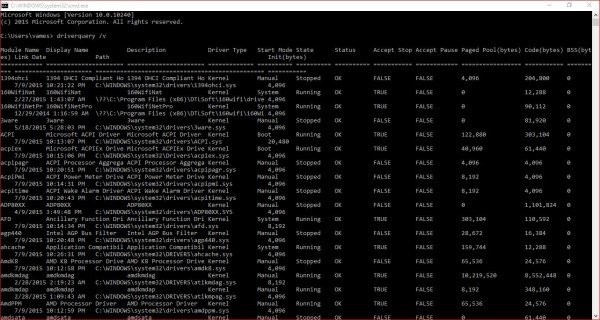 コマンドプロンプトで全デバイスドライバーの一覧を取得する方法【driverquery】