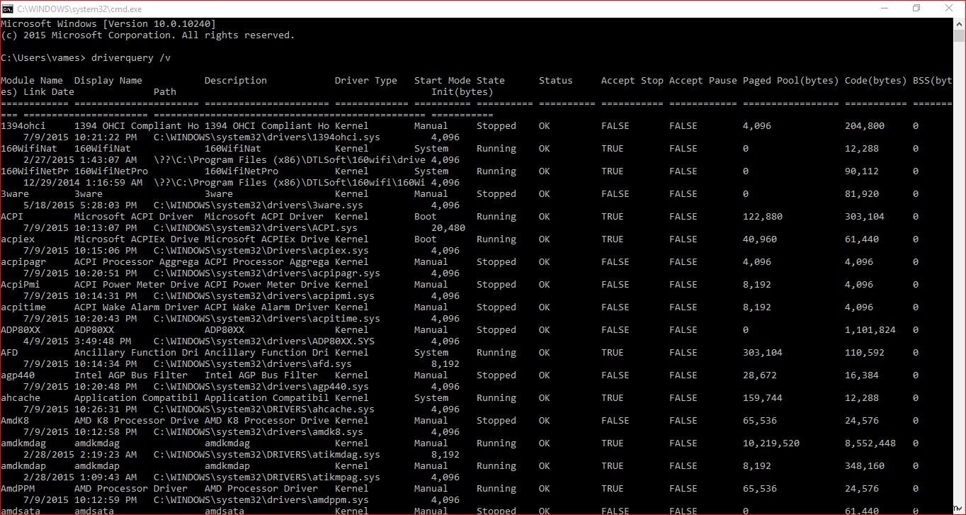 コマンドプロンプトで全デバイスドライバーの一覧を取得する方法【driverquery】