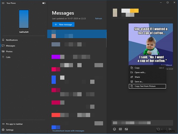 Windows 10の「スマートフォンと連携」アプリで画像からテキストをコピーする方法