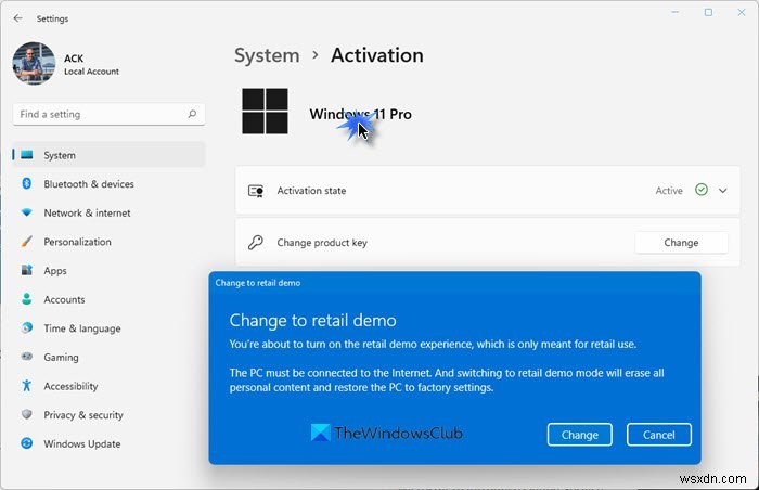 Windows 11/10の「リテールデモモード」を有効化・削除する方法