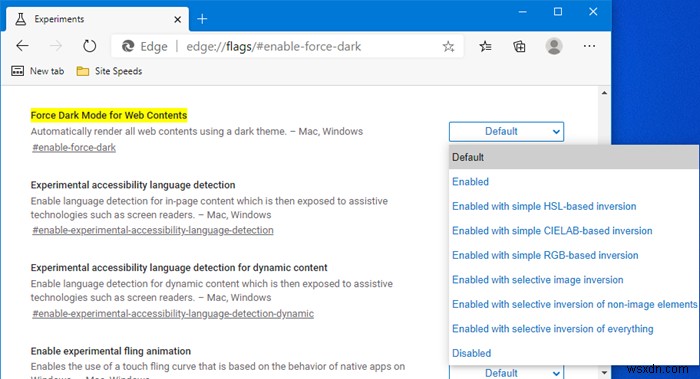 Microsoft EdgeでWebサイトにダークモードを強制する方法