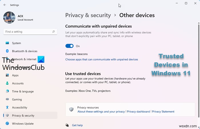 Windows 11/10でアプリに信頼できるデバイスの使用を許可する方法
