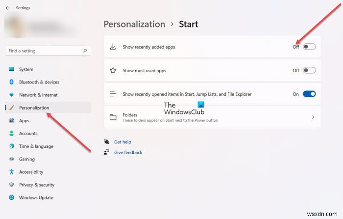 Windows 11/10のスタートメニューで「最近追加されたアプリ」を表示・非表示にする方法