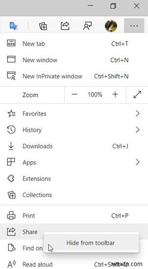 Microsoft Edgeブラウザで共有ボタンを表示・非表示にする3つの方法