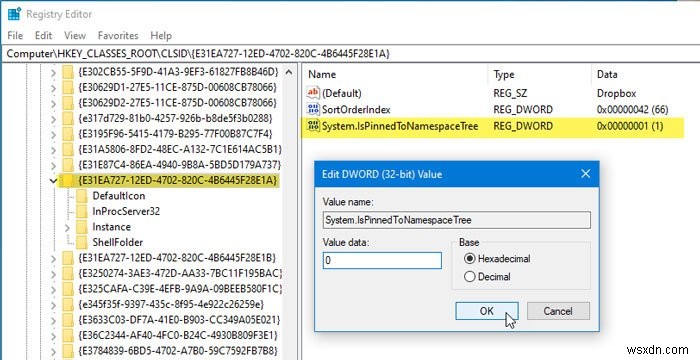 ファイルエクスプローラーのナビゲーションペインからDropboxを削除する方法