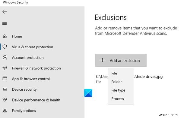 Windows Defender セキュリティセンターで隔離されたファイルと除外設定を管理する方法