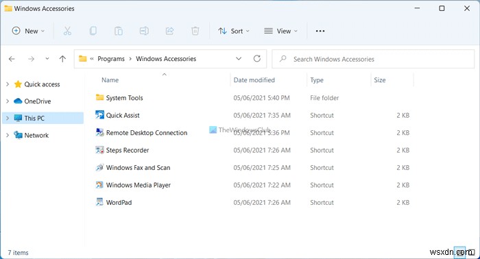 Windows 11/10の「Windows アクセサリ」フォルダの場所と開き方