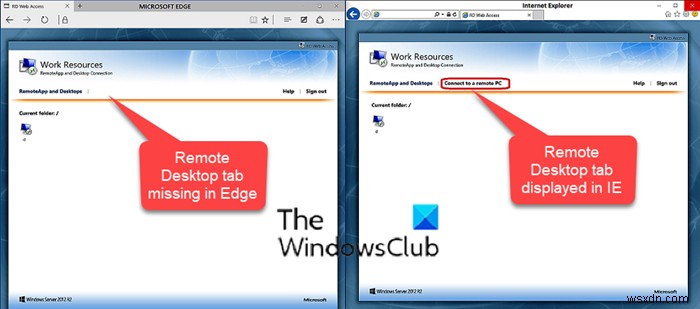 Windows 10のEdgeブラウザーでRD Web Accessの「リモートデスクトップ」タブが表示されない原因と対処法