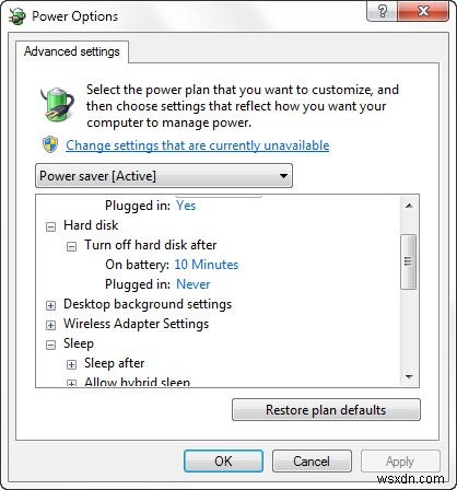 【Windows 10】一定時間アイドル後にハードディスクの電源を切って電力を節約する方法
