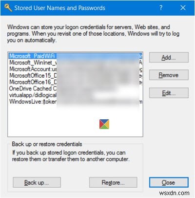 Windows 11/10で保存されたユーザー名とパスワードを検索・追加・削除・編集・バックアップ・復元する方法