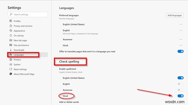 Microsoft Edgeで特定の言語のスペルチェックを有効・無効にする方法