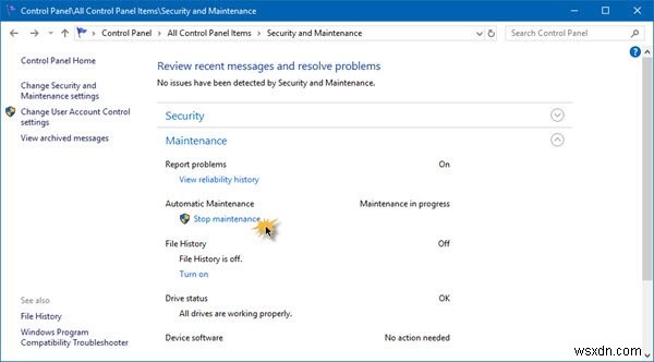 Windows 11/10のアクションセンターに「メンテナンスが進行中」と表示される場合の対処法