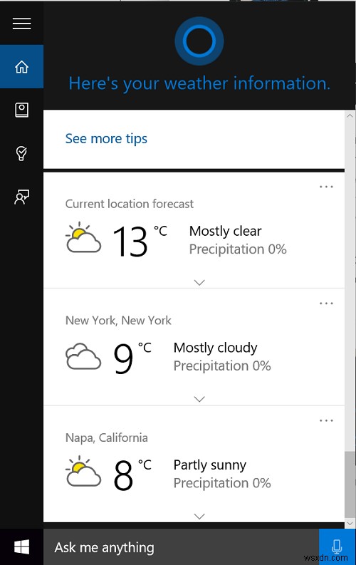 Windows 11/10のCortanaで複数の場所の天気情報を表示させる方法