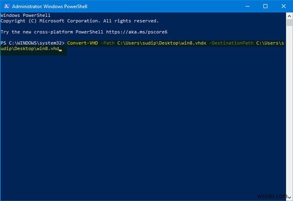 PowerShellでHyper-VのVHDXファイルをVHD形式に変換する方法